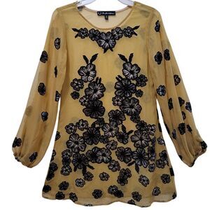 For Love And Lemons Yellow and Black Floral Mini Dress